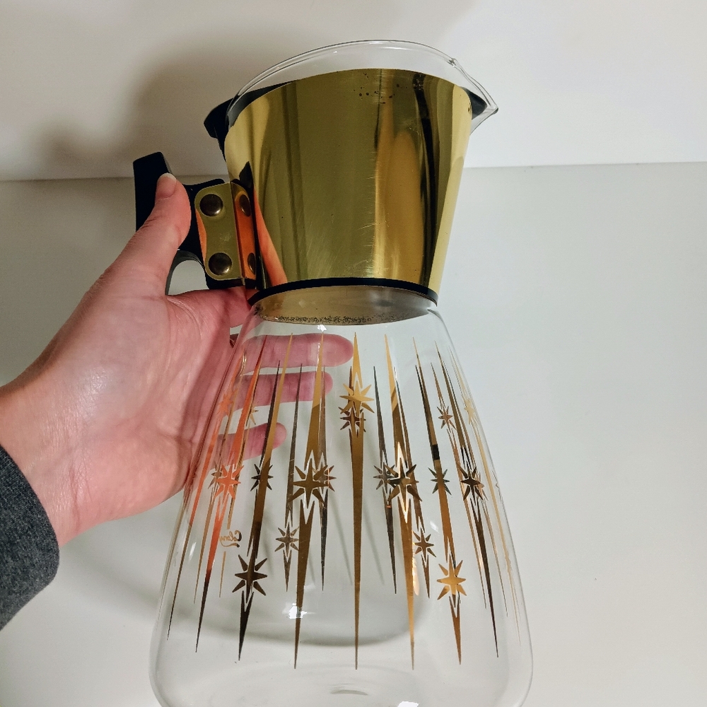 Vintage Mid Century Glass Coffee Carafe Pot With Lid